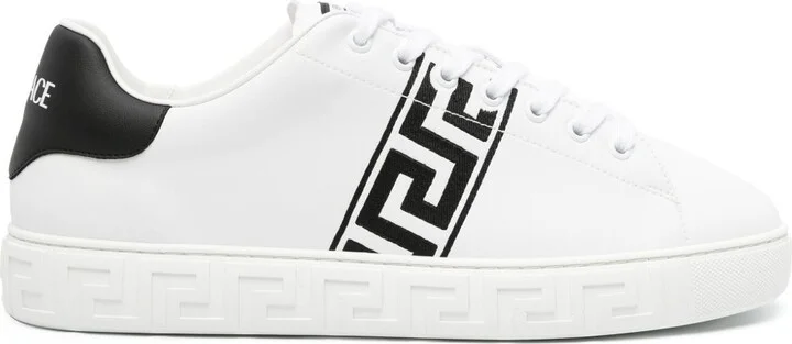 White Greca Embroidered Leather Sneakers