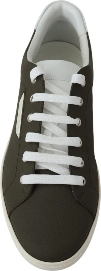 White Green Leather Low Top Sneakers Men's Shoes - Image 3