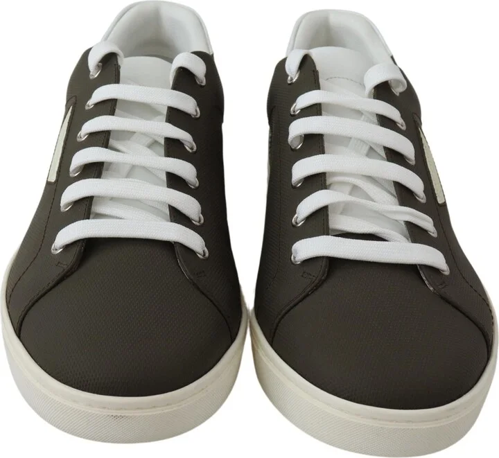 White Green Leather Low Top Sneakers Men's Shoes - Image 4