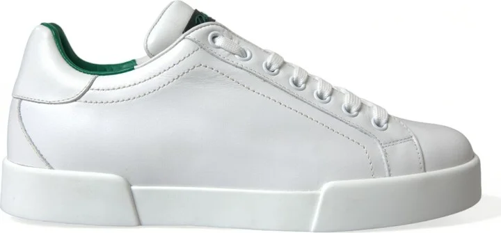 White Green Leather Portofino Sneakers Men's Shoes