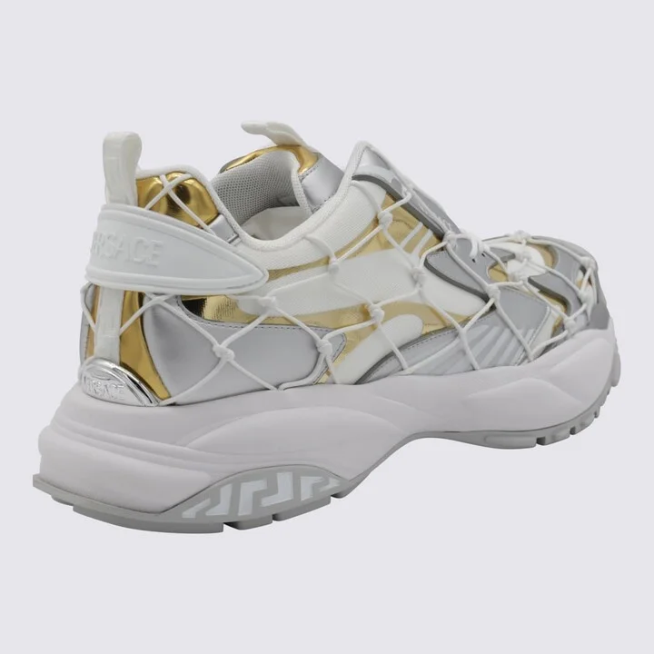 White, Grey And Gold-tone Canvas Sneakers - Image 2