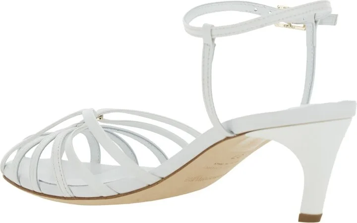White Heeled Sandals With Cage Design In Leather Woman - Image 3