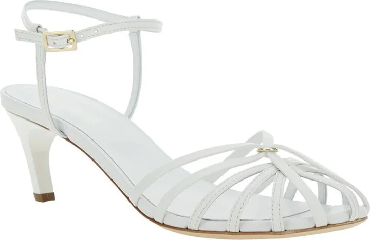 White Heeled Sandals With Cage Design In Leather Woman - Image 2