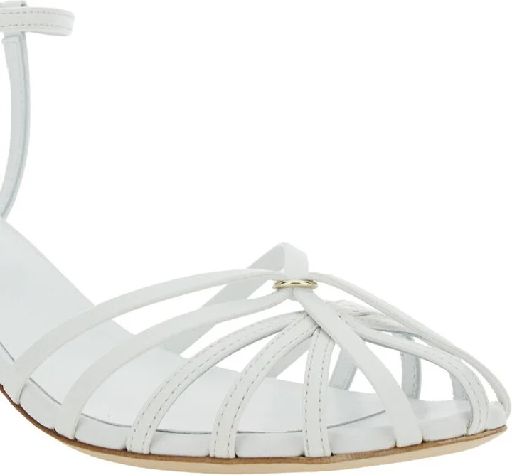 White Heeled Sandals With Cage Design In Leather Woman - Image 4