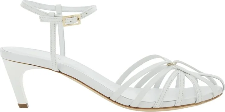 White Heeled Sandals With Cage Design In Leather Woman