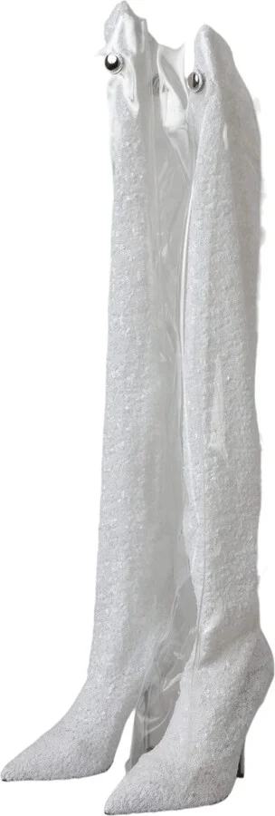 White Heels Stiletto Knee High Boots Women's Shoes - Image 3