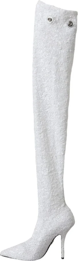 White Heels Stiletto Knee High Boots Women's Shoes - Image 4