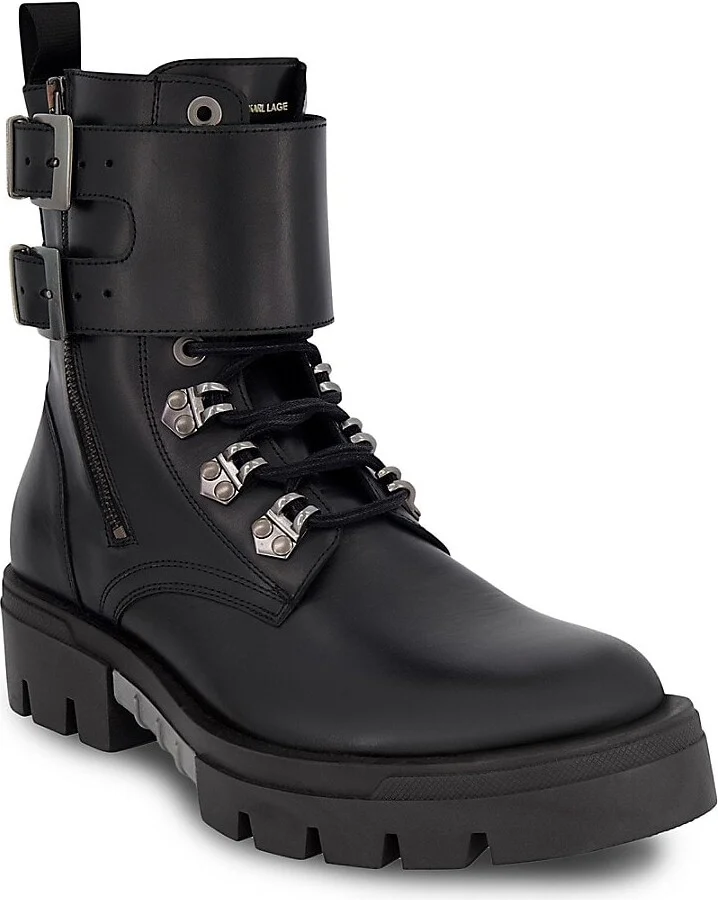 White Label Leather Combat Boots - Image 2