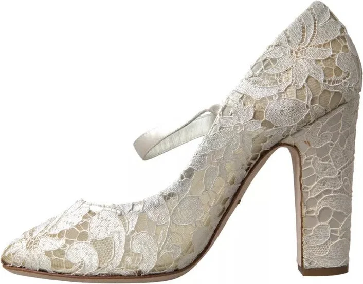 White Lace Crystals Heels Sandals Women's Shoes (Pre-Owned) - Image 2