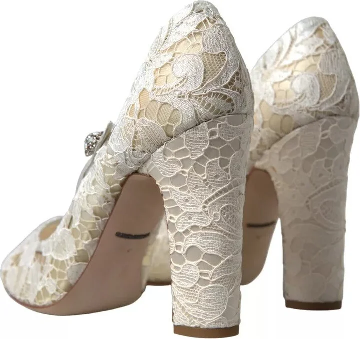 White Lace Crystals Heels Sandals Women's Shoes (Pre-Owned) - Image 3