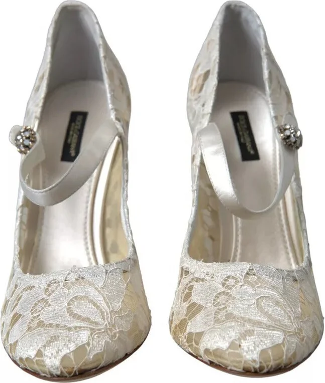 White Lace Crystals Heels Sandals Women's Shoes (Pre-Owned) - Image 5