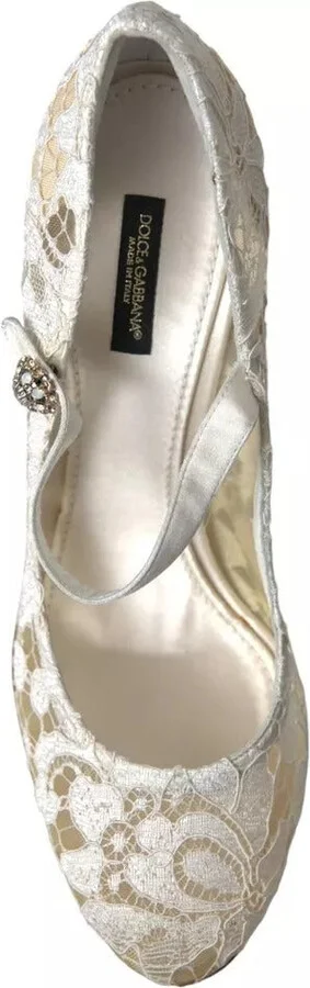White Lace Crystals Heels Sandals Women's Shoes (Pre-Owned) - Image 6