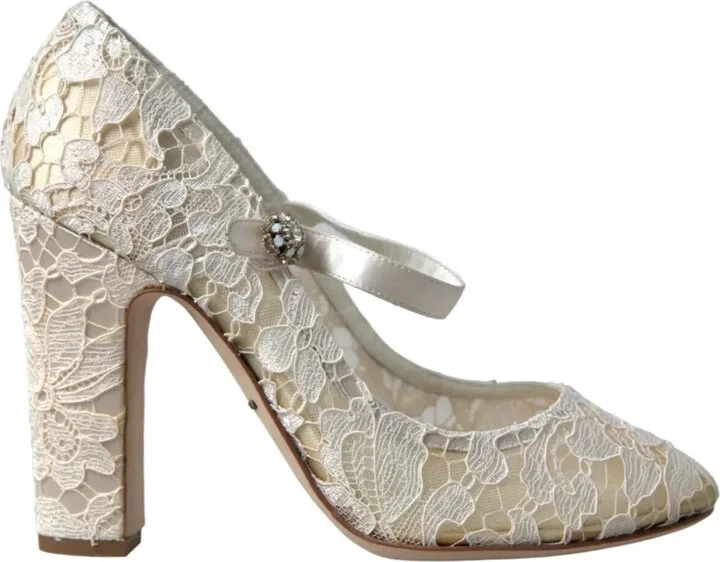 White Lace Crystals Heels Sandals Women's Shoes (Pre-Owned)