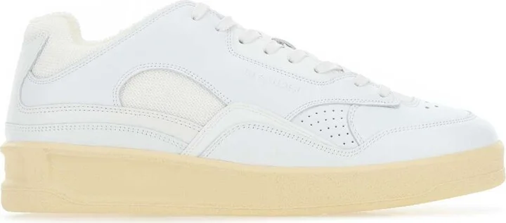 White Leather And Fabric Sneakers
