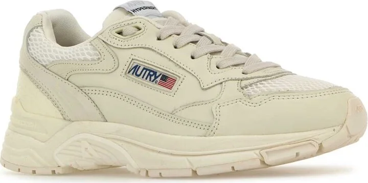 White Leather And Mesh Hyperway Sneakers - Image 2