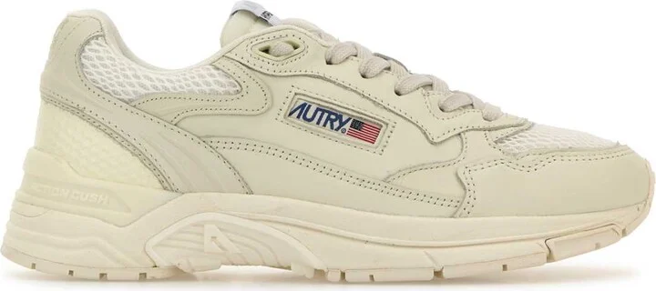 White Leather And Mesh Hyperway Sneakers