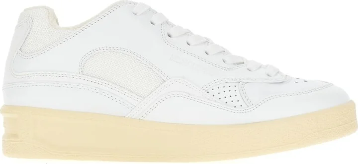 White Leather And Mesh Sneakers