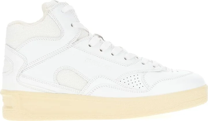 White Leather And Mesh Sneakers