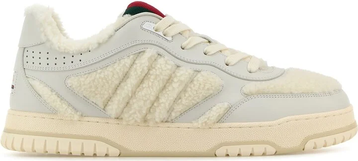 White leather and teddy Re-Web sneakers
