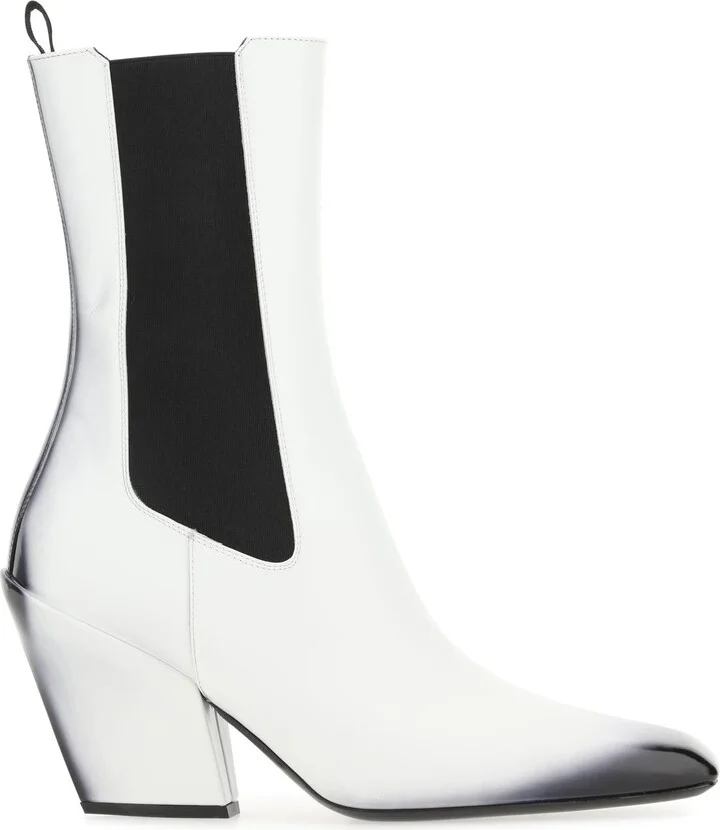 White leather ankle boots