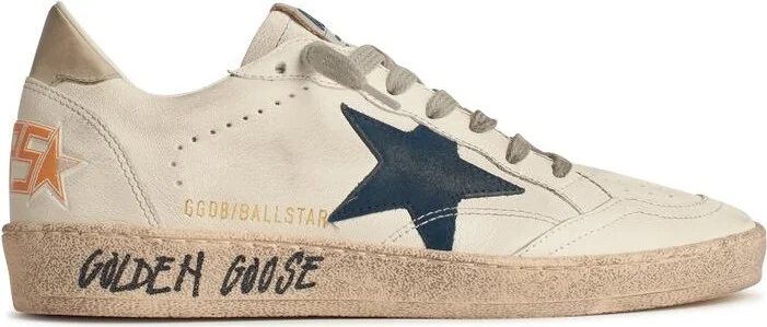 White Leather Ball-star With Blue Suede Star And Ivory Heel