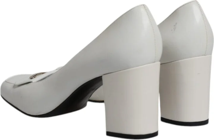 White Leather Block Heels Pumps Women's Shoes (Pre-Owned) - Image 5