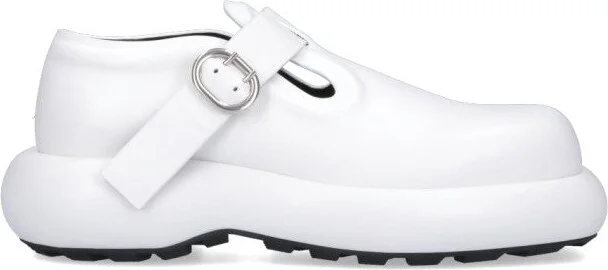 White Leather Buckle Detail Loafers