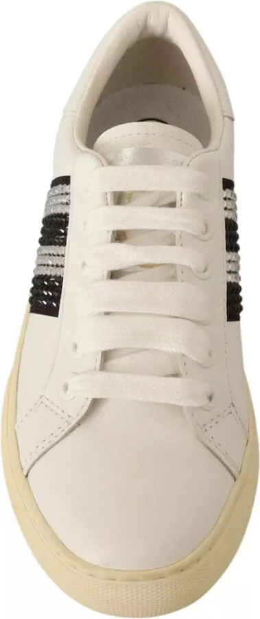 White Leather Crystal Embellished Sneakers Women's Shoes (Pre-Owned) - Image 3
