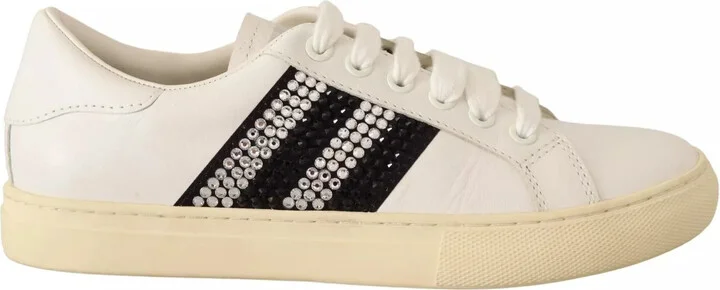 White Leather Crystal Embellished Sneakers Women's Shoes (Pre-Owned)