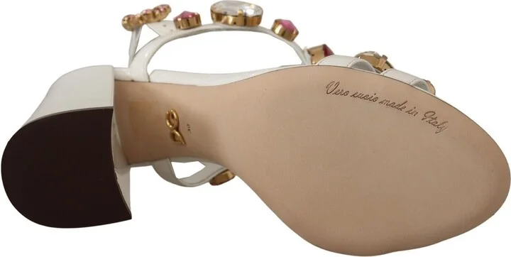 White Leather Crystal Keira Heels Sandals Women's Shoes - Image 6