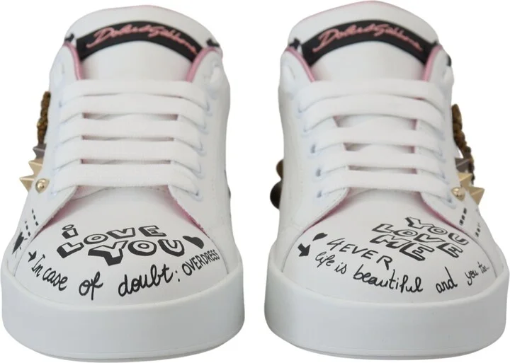 White Leather Crystal Queen Crown Sneakers Women's Shoes - Image 6