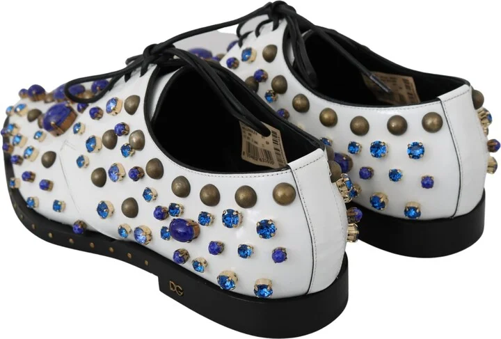 White Leather Crystals Dress Broque Women's Shoes - Image 4
