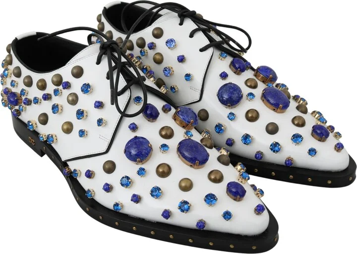White Leather Crystals Dress Broque Women's Shoes - Image 5