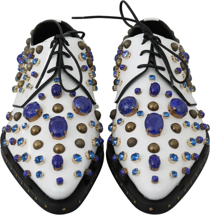 White Leather Crystals Dress Broque Women's Shoes - Image 6