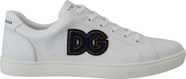 White Leather DG Logo Casual Sneakers Men's Shoes