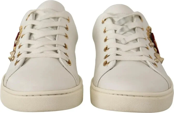 White Leather Gold Red Heart Sneakers Women's Shoes - Image 5