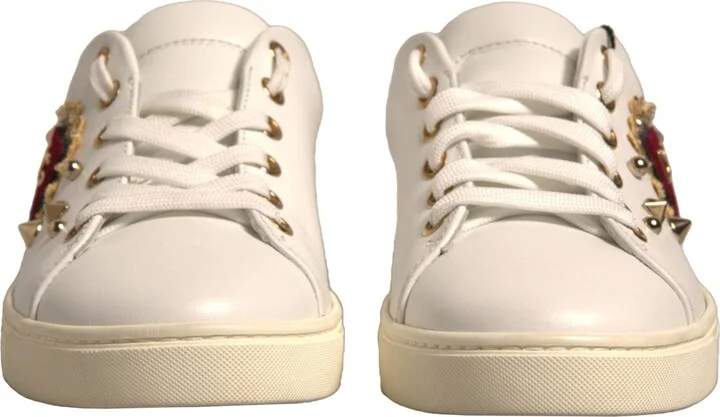 White Leather Gold Red Heart Sneakers Women's Shoes (Pre-Owned) - Image 2