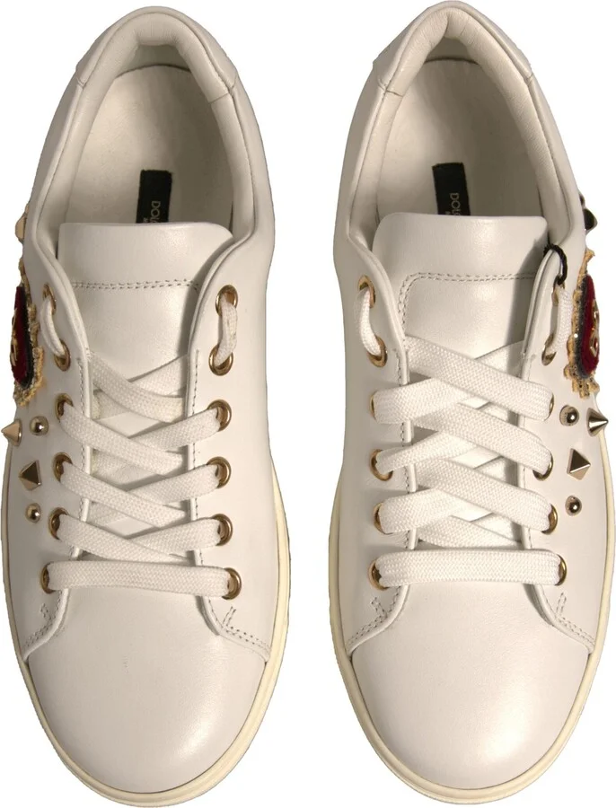 White Leather Gold Red Heart Sneakers Women's Shoes (Pre-Owned) - Image 3