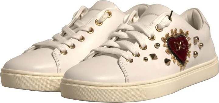 White Leather Gold Red Heart Sneakers Women's Shoes (Pre-Owned) - Image 4