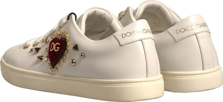 White Leather Gold Red Heart Sneakers Women's Shoes (Pre-Owned) - Image 5
