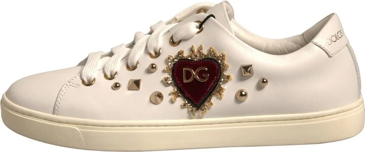 White Leather Gold Red Heart Sneakers Women's Shoes (Pre-Owned) - Image 6