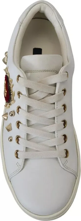 White Leather Gold Red Heart Sneakers Women's Shoes (Pre-Owned) - Image 2