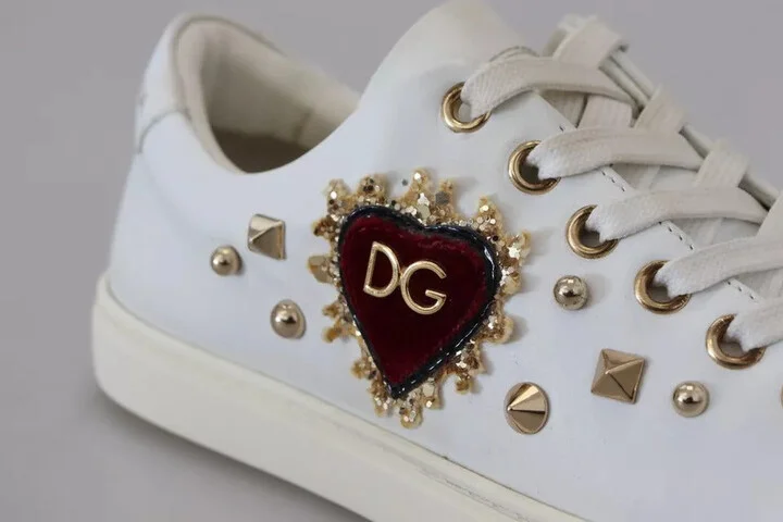 White Leather Gold Red Heart Sneakers Women's Shoes (Pre-Owned) - Image 5