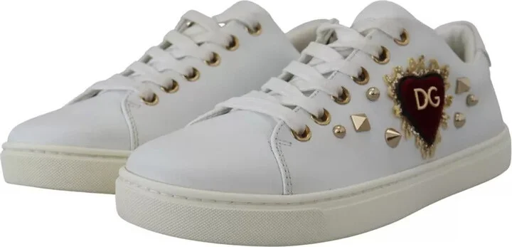 White Leather Gold Red Heart Sneakers Women's Shoes (Pre-Owned) - Image 6