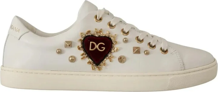White Leather Gold Red Heart Sneakers Women's Shoes (Pre-Owned)