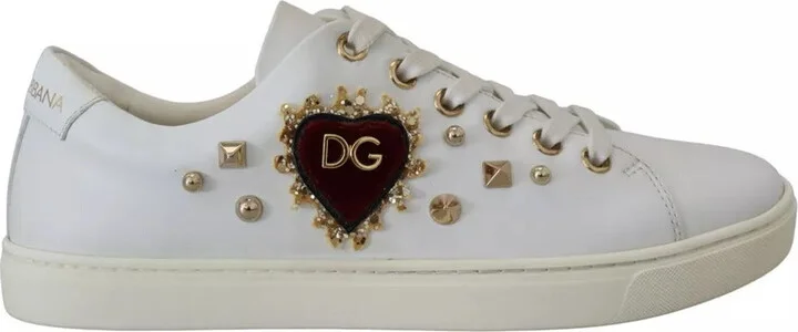White Leather Gold Red Heart Sneakers Women's Shoes (Pre-Owned)
