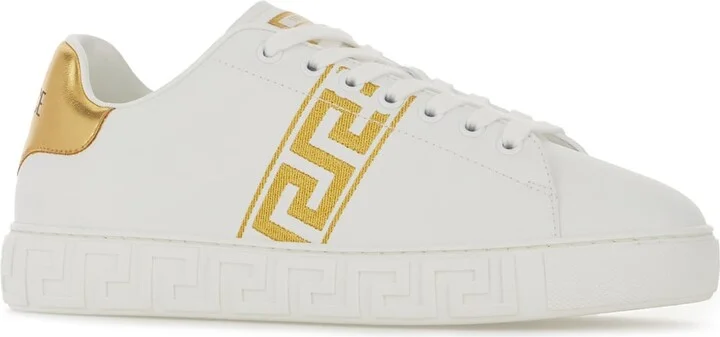 White Leather Greca Sneakers - Image 2