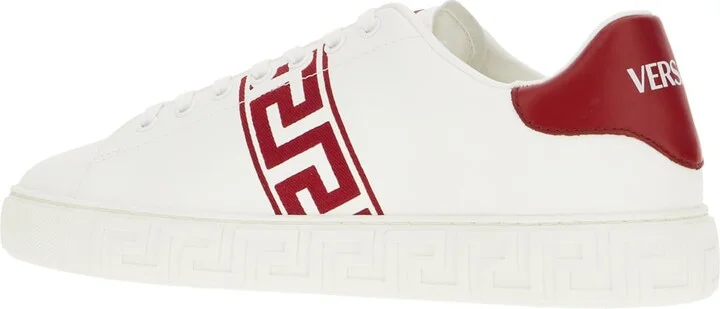 White Leather Greca Sneakers - Image 3