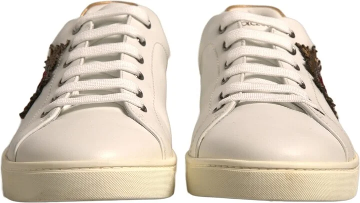 White Leather Heart Embellished Sneakers Men's Shoes (Pre-Owned) - Image 2