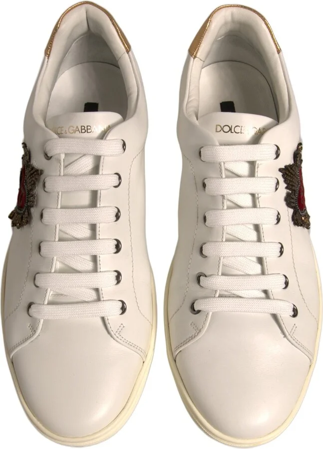 White Leather Heart Embellished Sneakers Men's Shoes (Pre-Owned) - Image 3